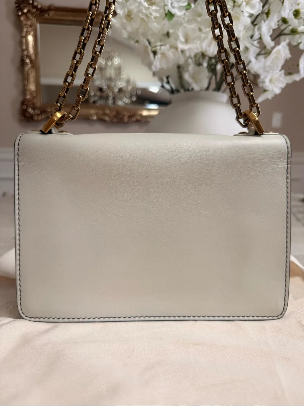 CHRISTIAN DIOR Calfskin J'Adior Chain Flap Bag Off White